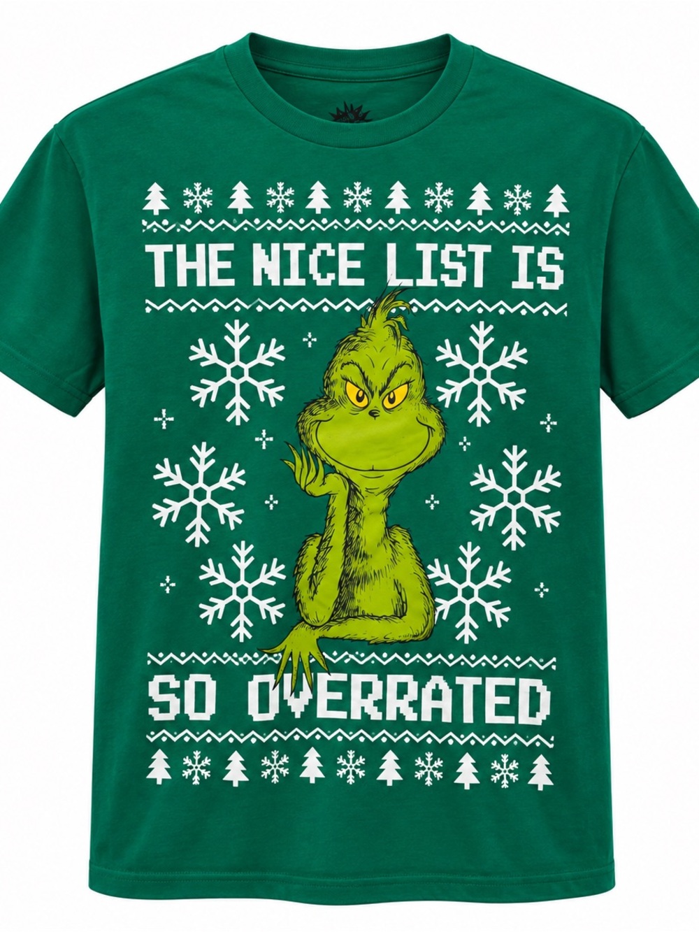 Kohl's Green Grinch Holiday Graphic Tee with White Snowflakes